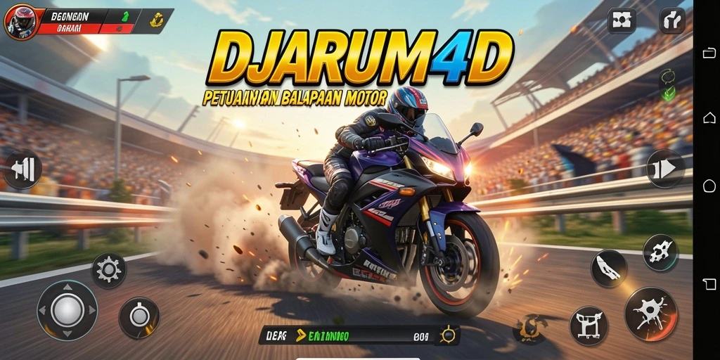 Tangkapan layar utama menampilkan balapan motor yang mendebarkan di DJARUM4D.